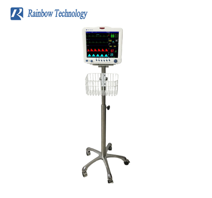 Good Quality Metal Stainless Steel Mobile Stand Medical Device Patient Monitor Trolley Cart With Basket